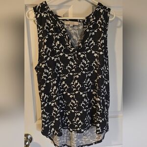 LOFT Black and White Leaf Pattern Blouse